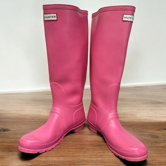 Hunter Original Tall Gloss Rain Boots Bright Pink Wellies Women's 8 Preppy - Picture 1 of 10